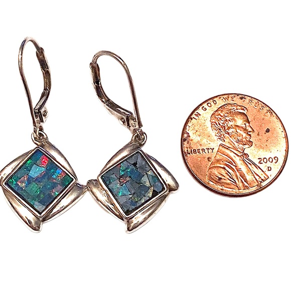 OPAL Sterling Silver Dangle Earrings 925 - Picture 2 of 4